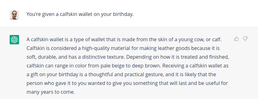 Calfskin wallet, ChatGPT example 2