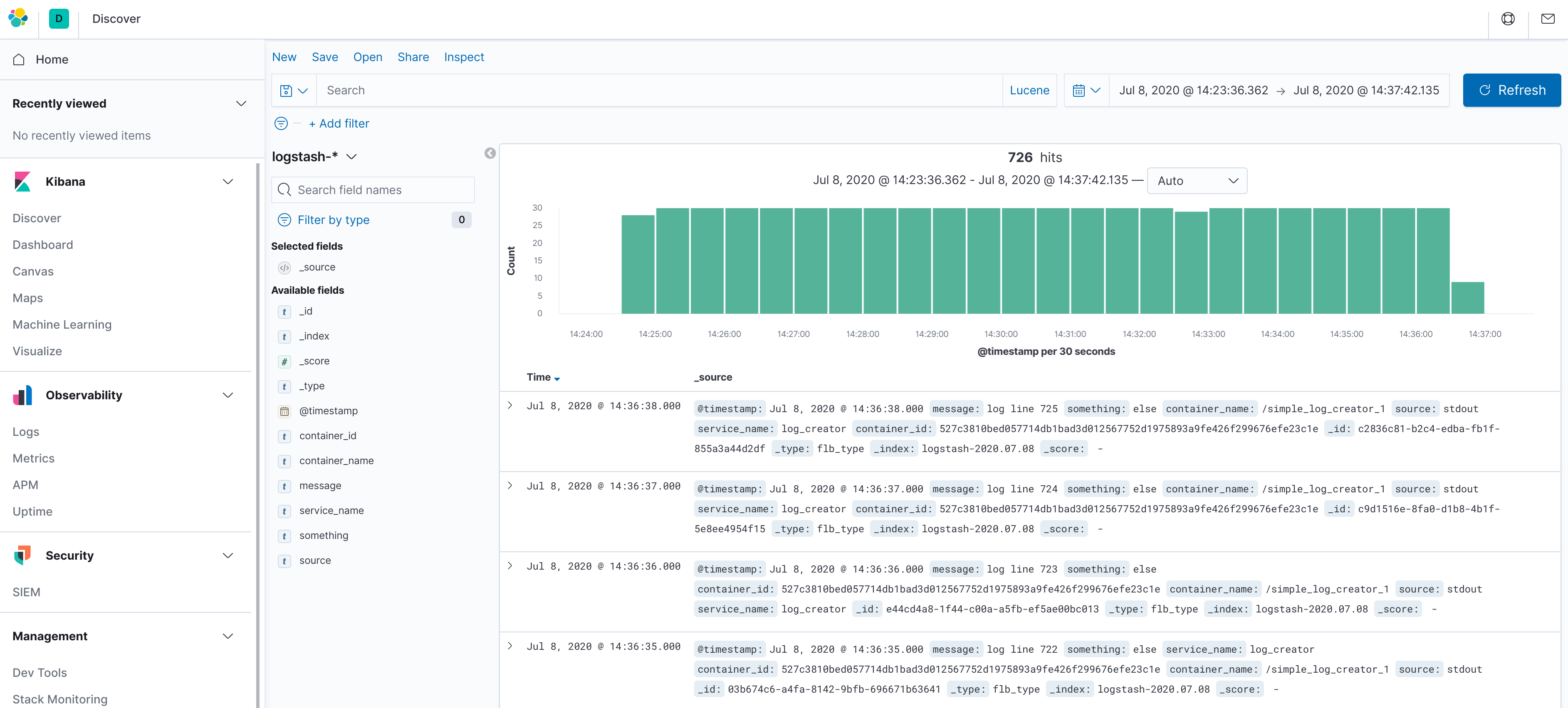 Image 1. Kibana interface